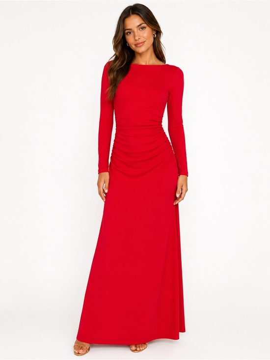 Hanes Dresses & Skirts - Hanes Red Long-Sleeve Ruched Maxi Dress